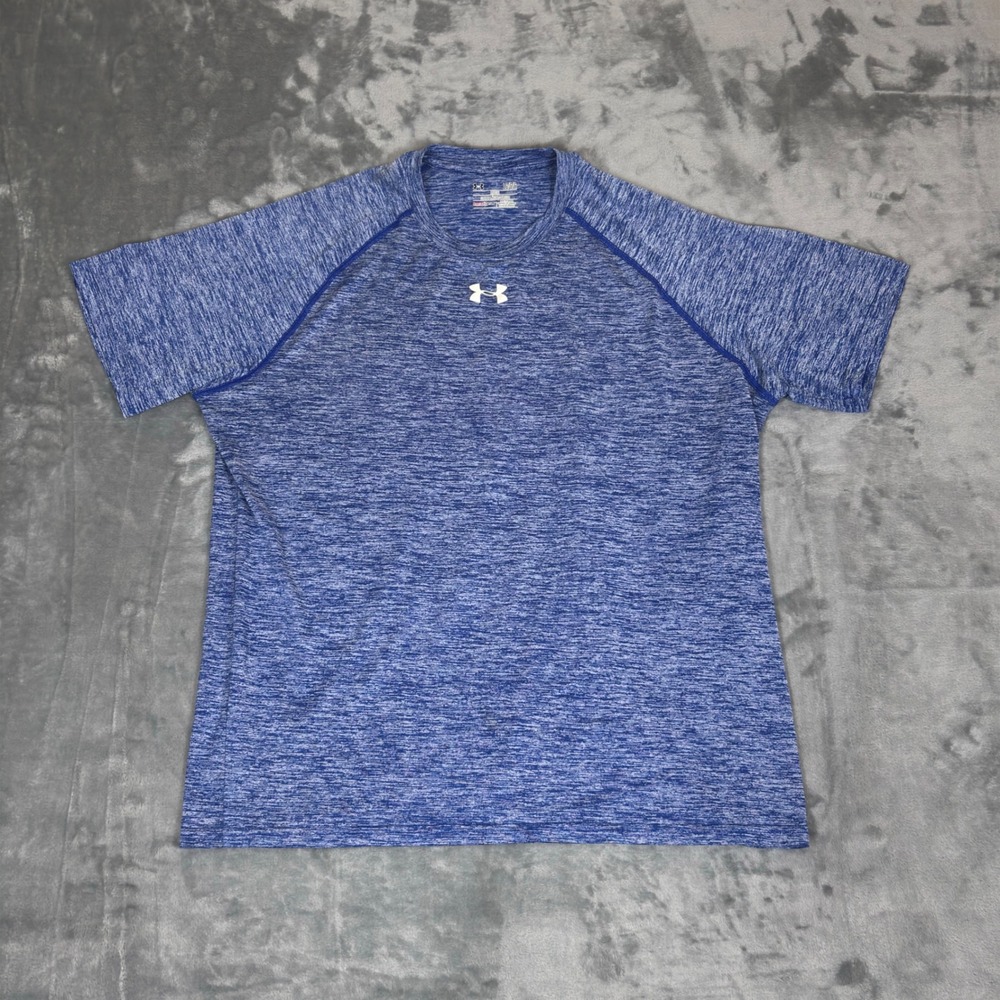 Under Armour HeatGear Tech Shirt Mens Large Blue Heather Space Dye Short Sleeve